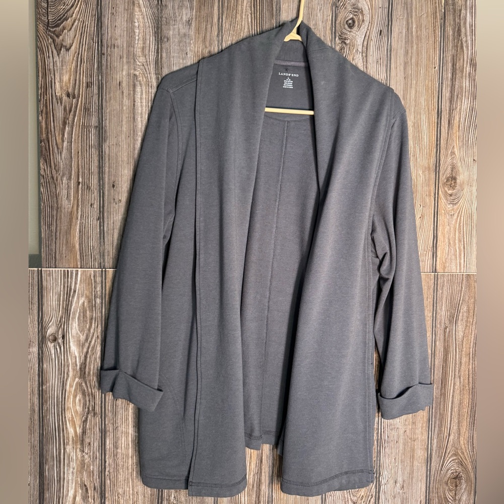 Lands End Gray Open Front Cardigan